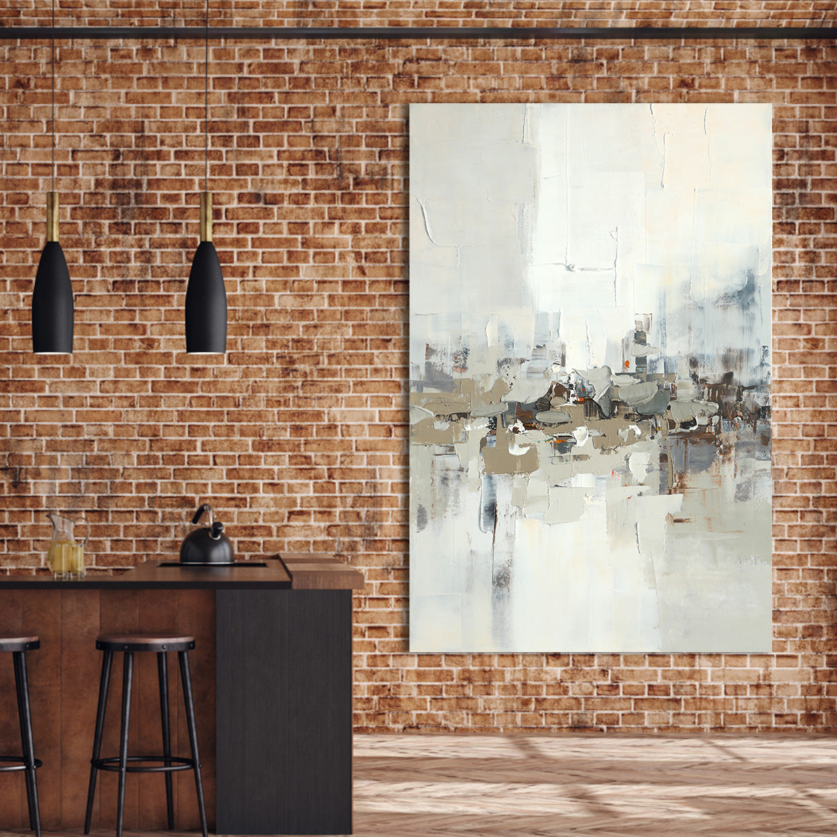 Calm Urban Abstract Oil Painting for Modern Home Decor