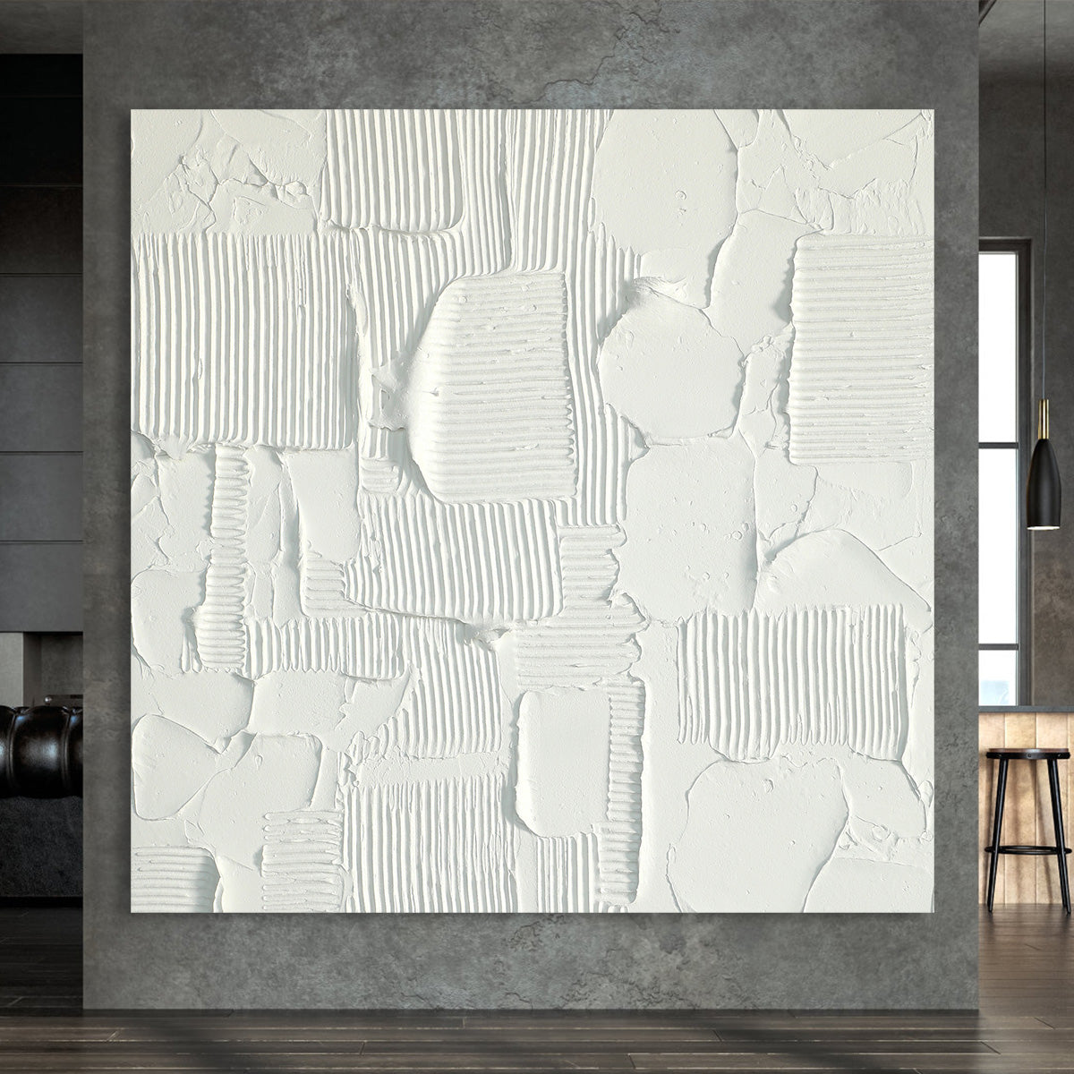 Elegant Textured White Geometric Canvas Art for Modern Home Decor