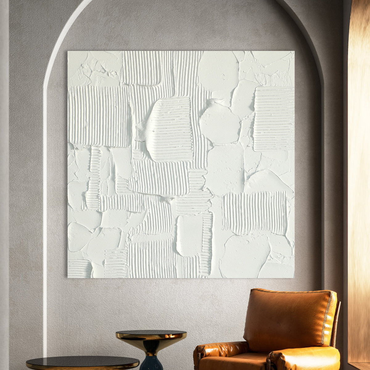 Elegant Textured White Geometric Canvas Art for Modern Home Decor