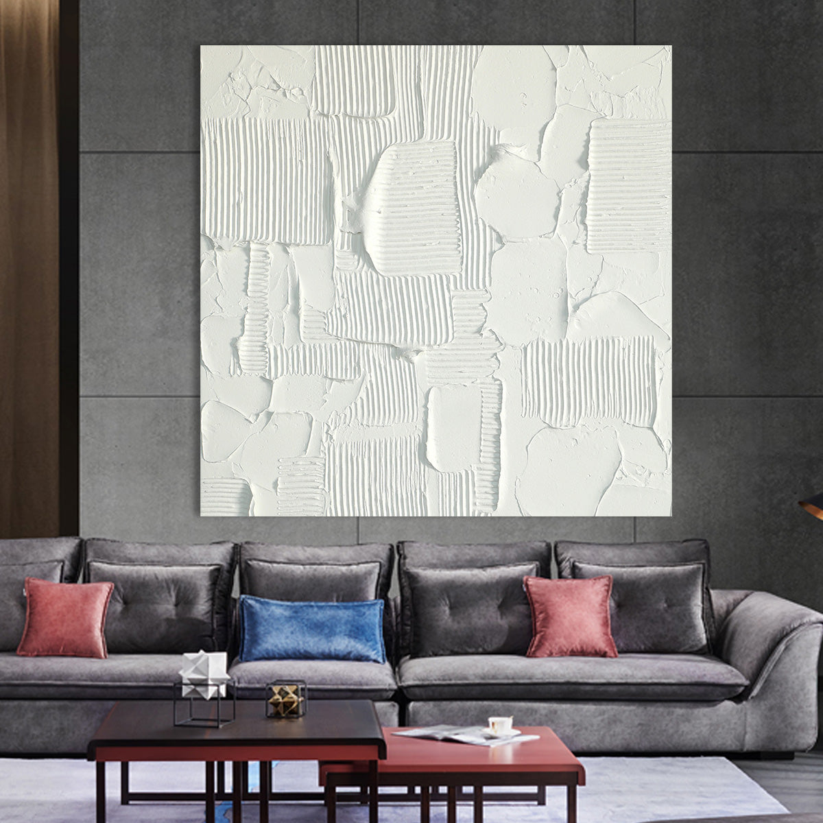 Elegant Textured White Geometric Canvas Art for Modern Home Decor