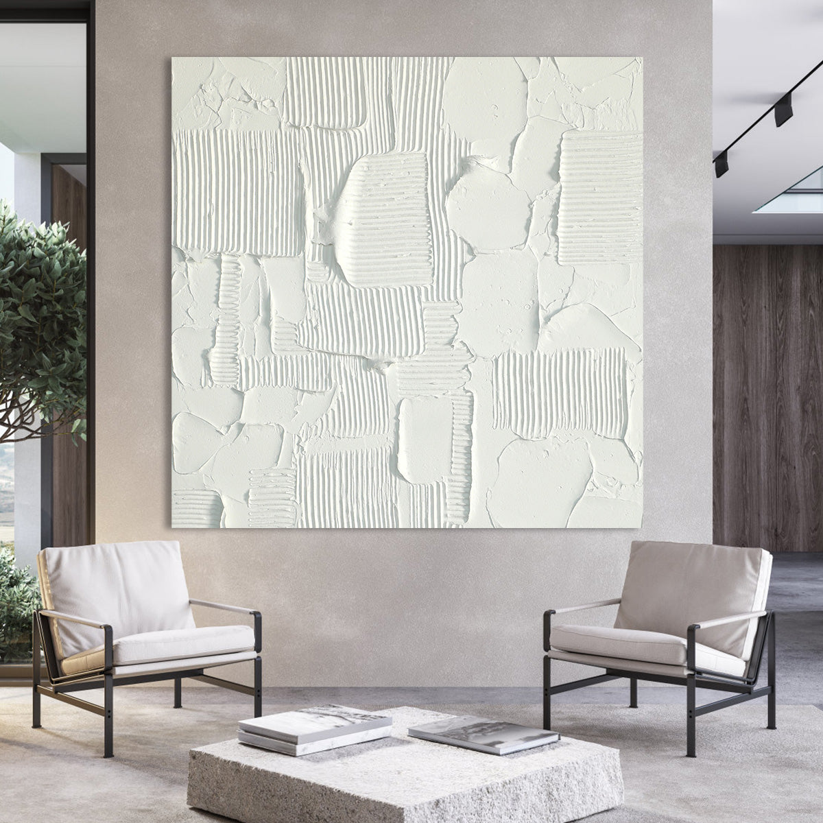 Elegant Textured White Geometric Canvas Art for Modern Home Decor