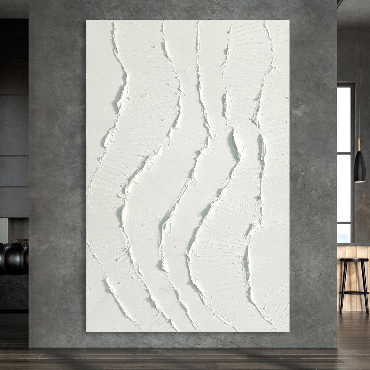 Contemporary Abstract White Textured Oil Painting for Modern Home Decor
