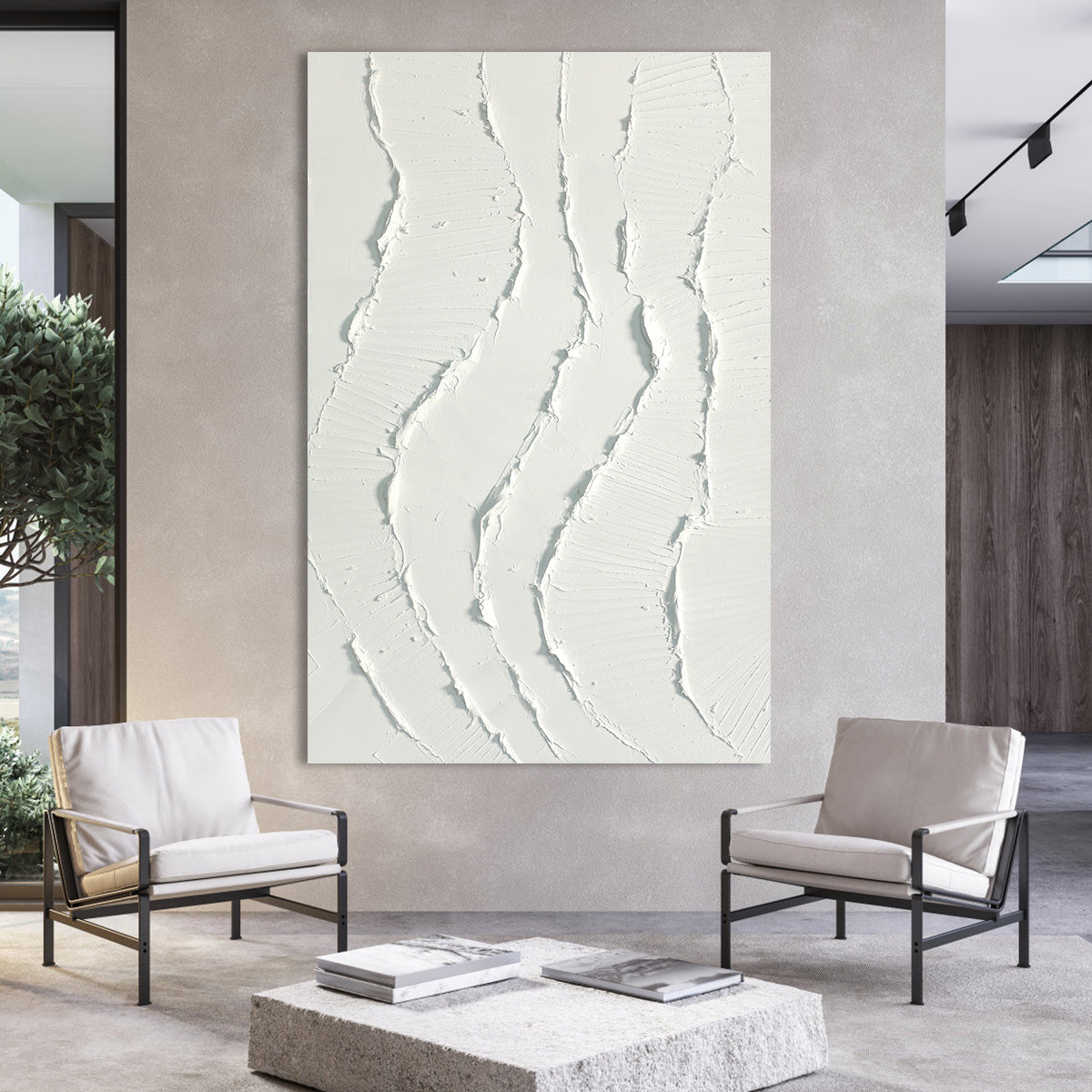 Contemporary Abstract White Textured Oil Painting for Modern Home Decor