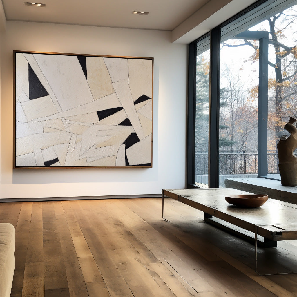 Contemporary Monochrome Abstract Oil Painting for Modern Home Decor