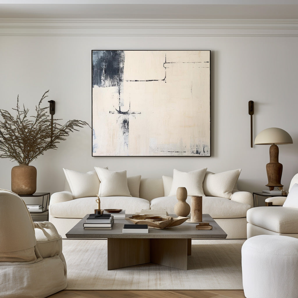 Contemporary Black and White Abstract Oil Painting for Modern Home Decor