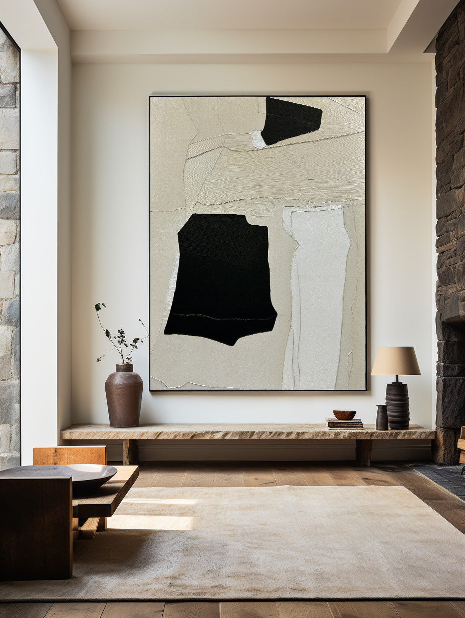 Contemporary Monochrome Abstract Oil Painting for Modern Home Decor