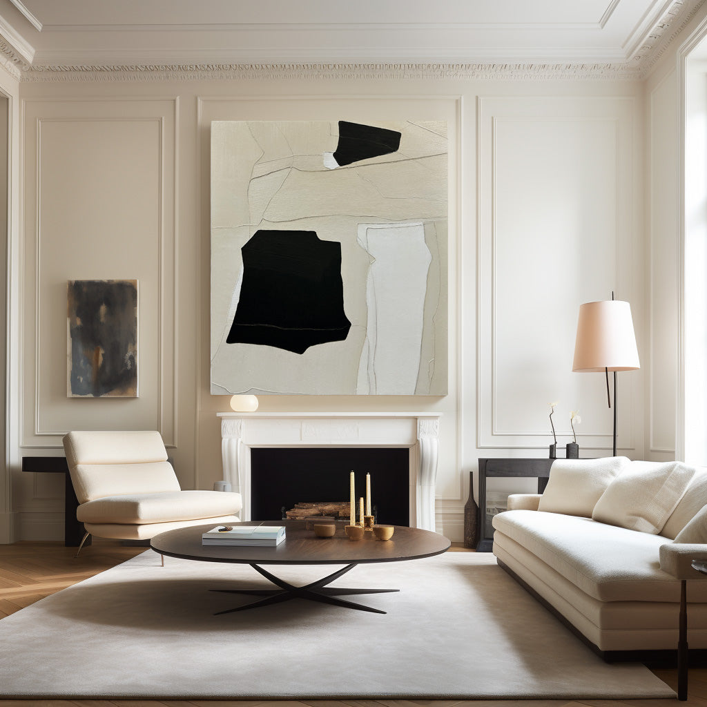 Contemporary Monochrome Abstract Oil Painting for Modern Home Decor