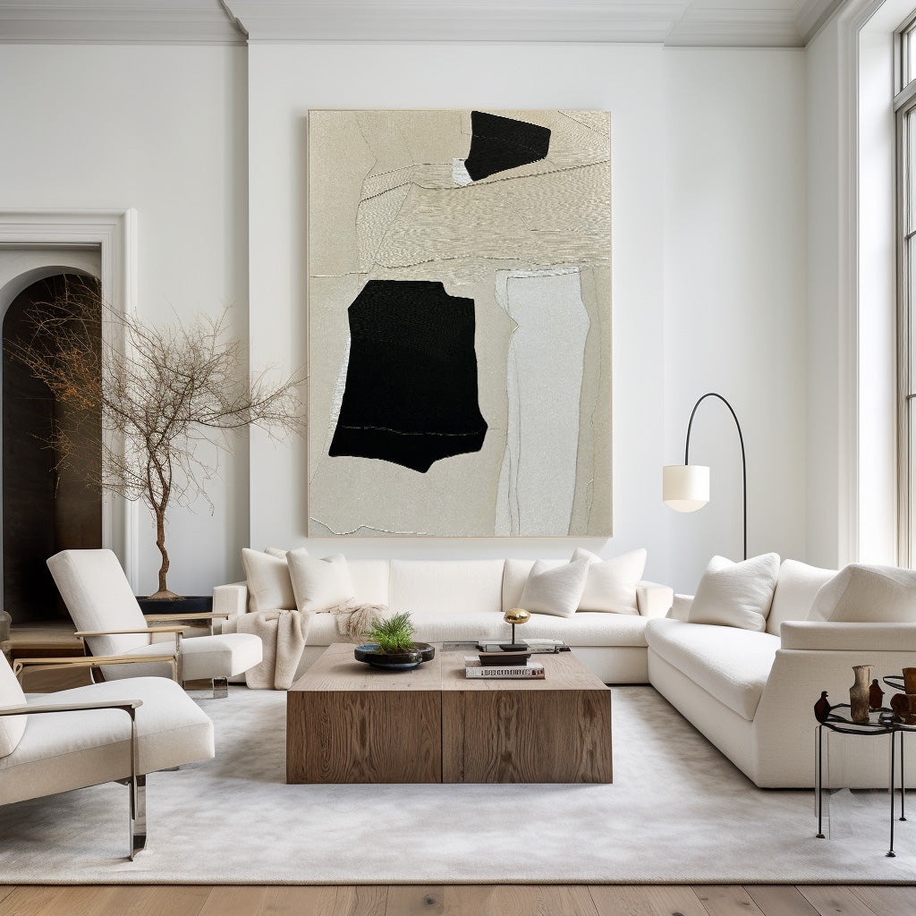 Contemporary Monochrome Abstract Oil Painting for Modern Home Decor
