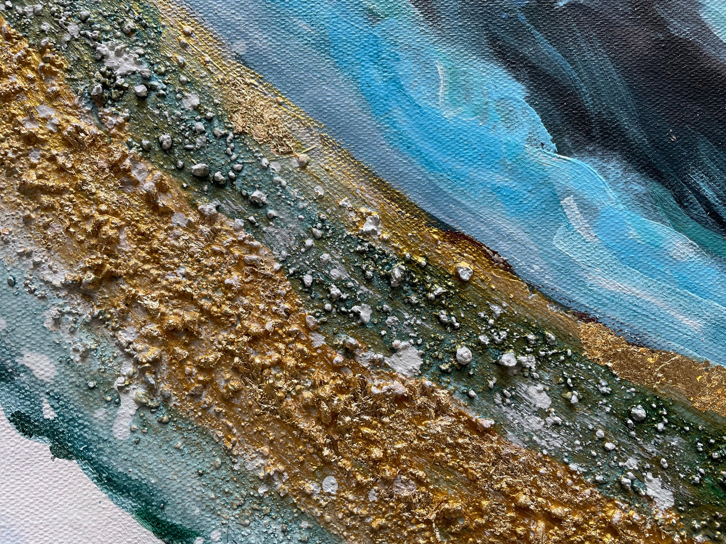 Elegant Blue Waves with Gold Accents Oil Painting for Modern Home Décor