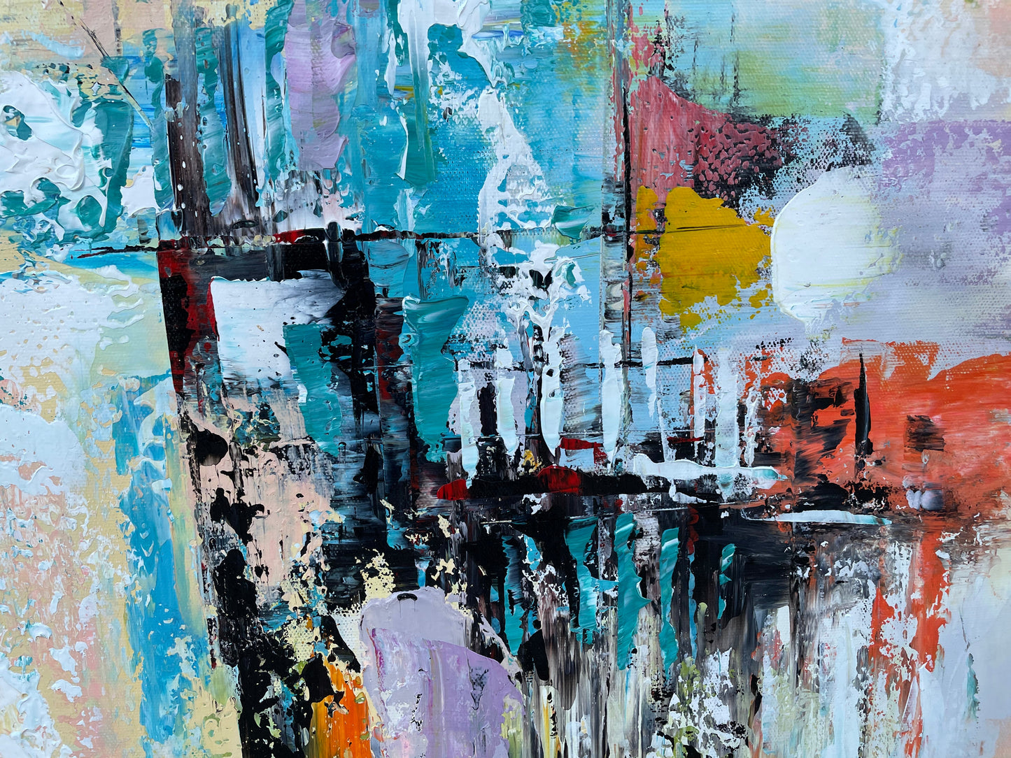Colorful Abstract Oil Painting of a Dreamlike Utopian Landscape