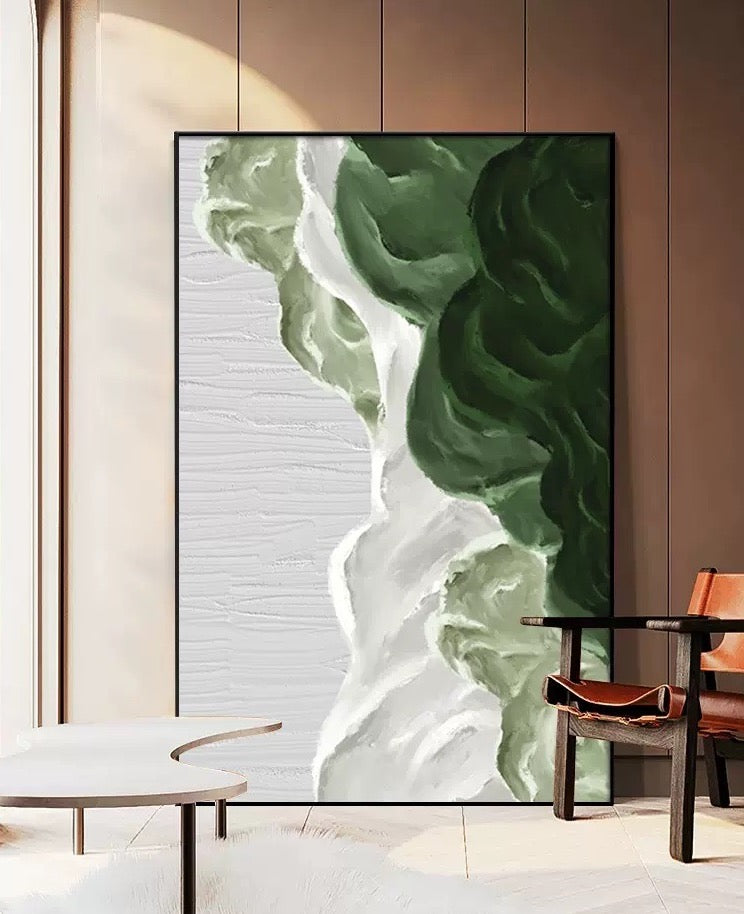 Green Waves Billowing Abstract Oil Painting