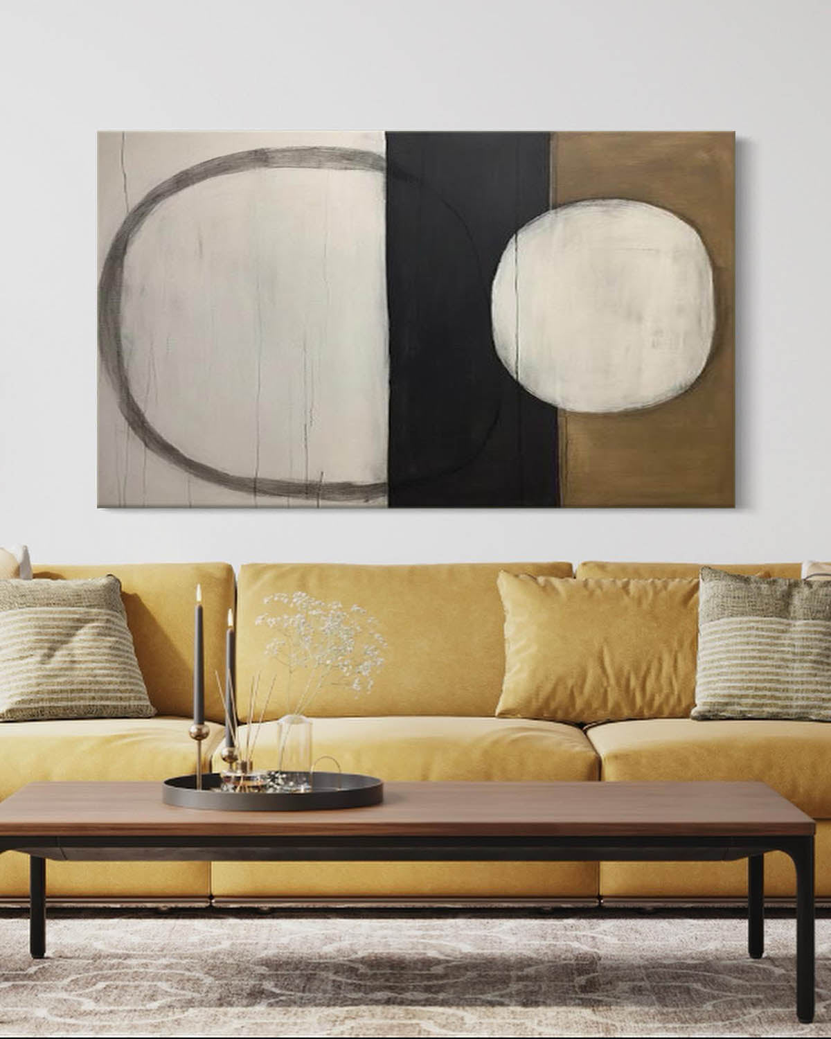 Contemporary Geometric Oil Painting with Abstract Circle and Line Design