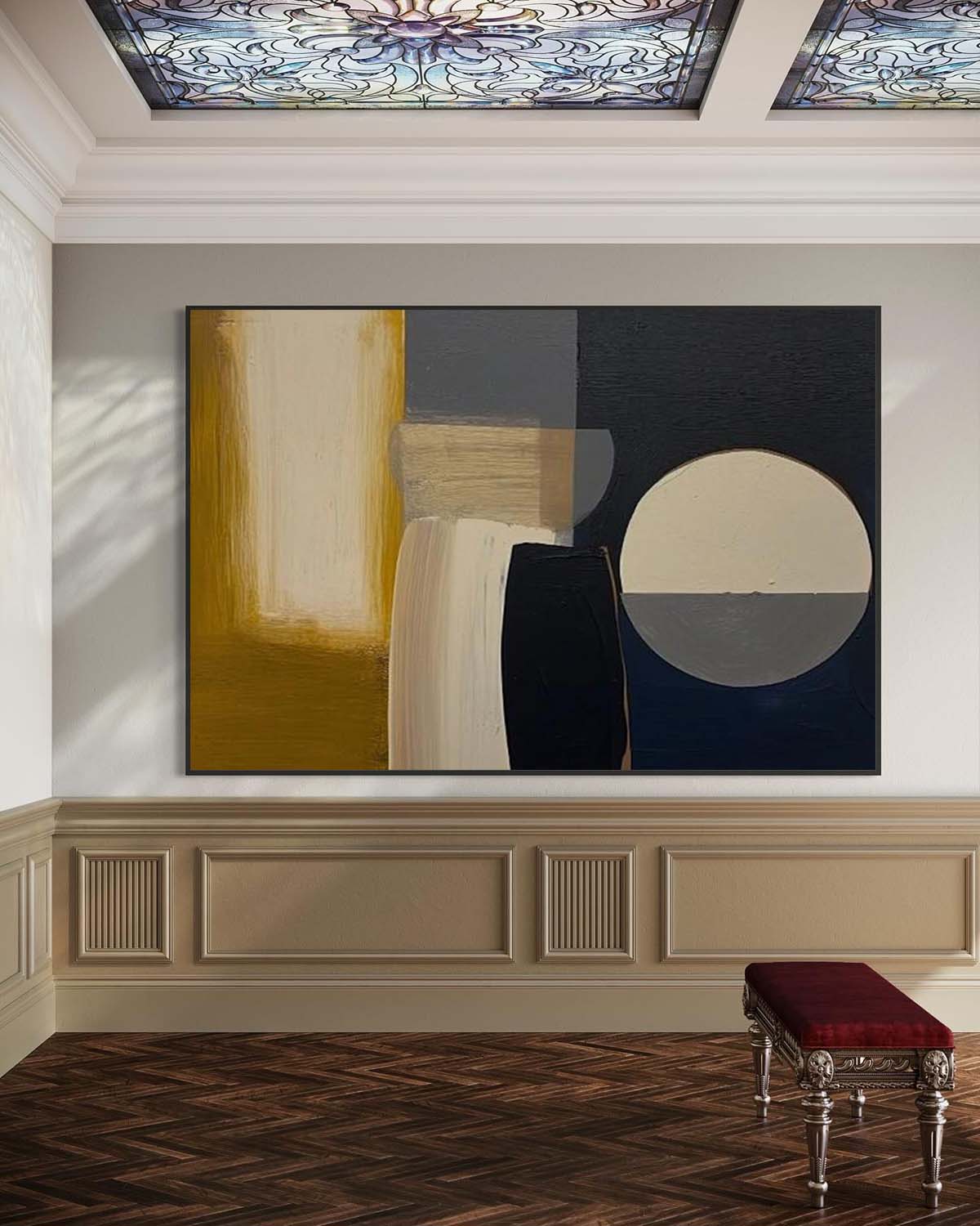 Modern Abstract Geometric Oil Painting for Artistic Home Décor