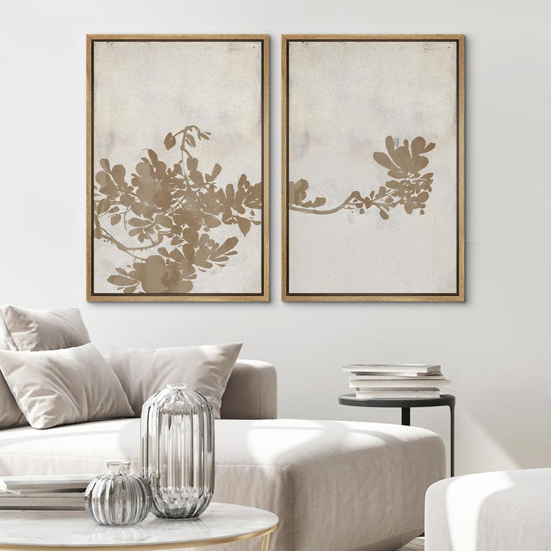 Abstract Botanical Art - Minimalist Duotone Tree Leaf Wall Decor for Modern Spaces