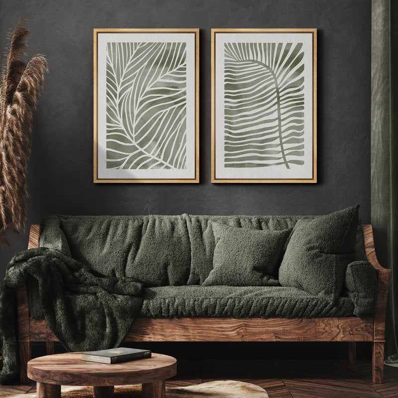 Modern Abstract Palm Leaf Art | Sage Green Framed Tropical Wall Decor