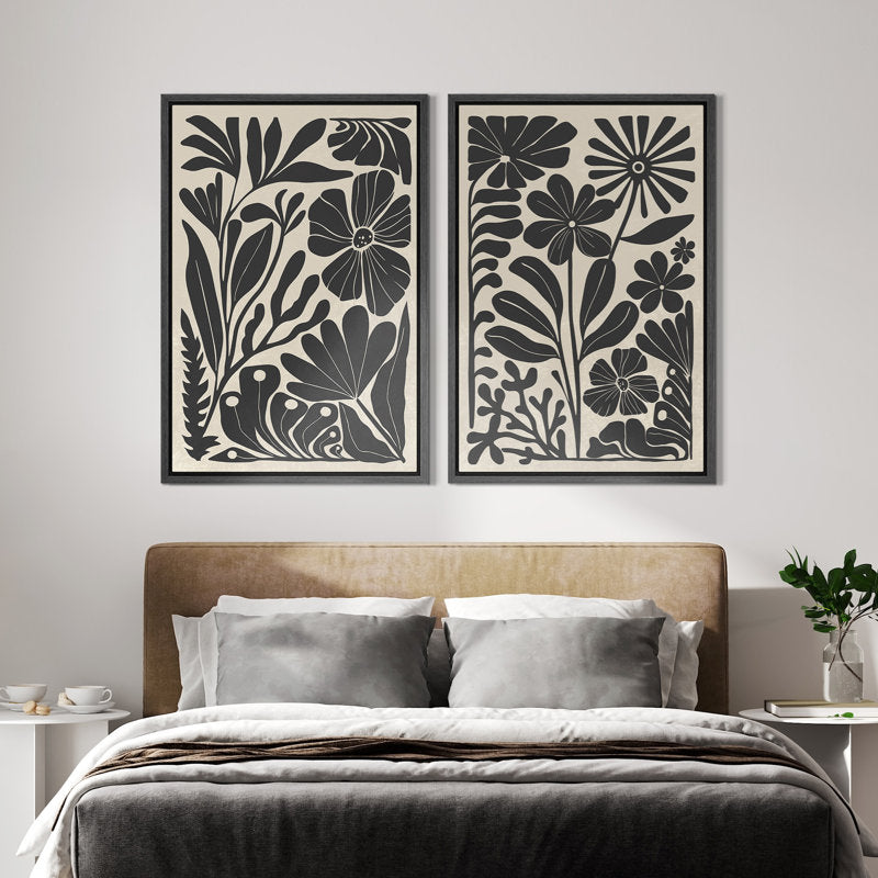 Black and White Abstract Botanical Canvas Art for Modern Home Decor