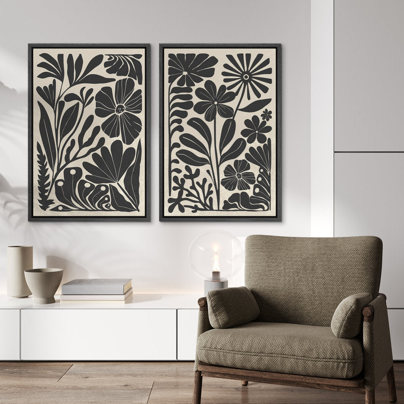 Black and White Abstract Botanical Canvas Art for Modern Home Decor