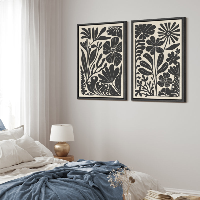 Black and White Abstract Botanical Canvas Art for Modern Home Decor