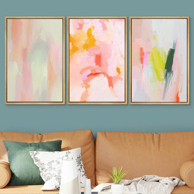 Vibrant Abstract Oil Paintings in Pastel Colors - Set of Three Decorative Art Pieces