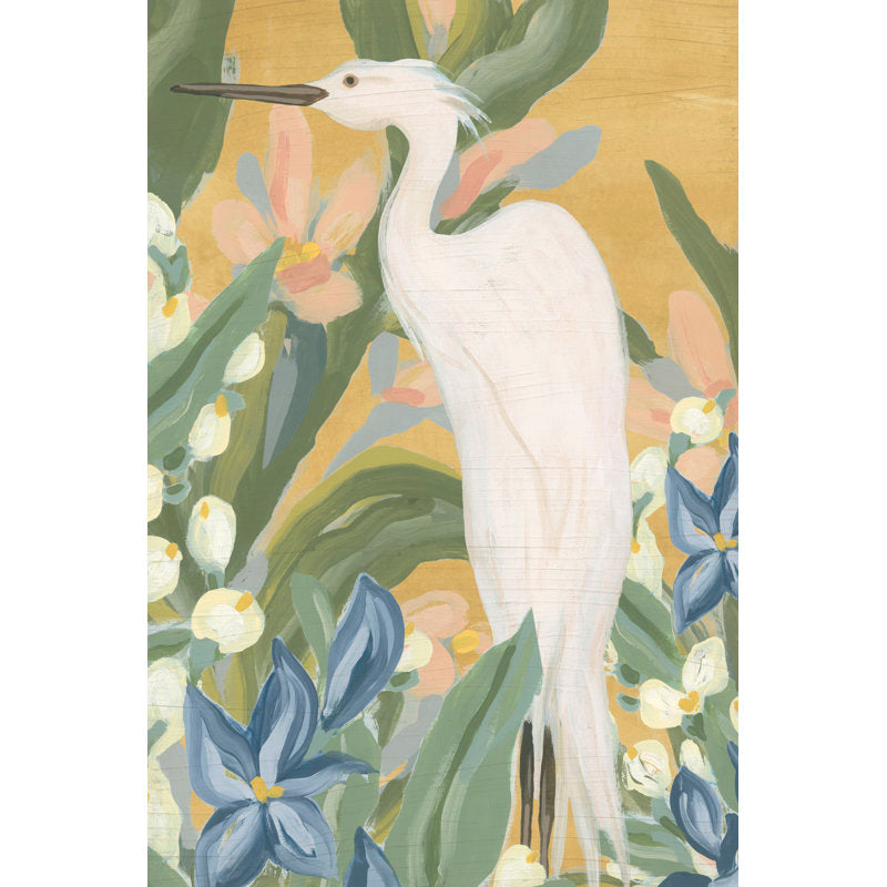 Elegant Egret in Blooming Floral Landscape