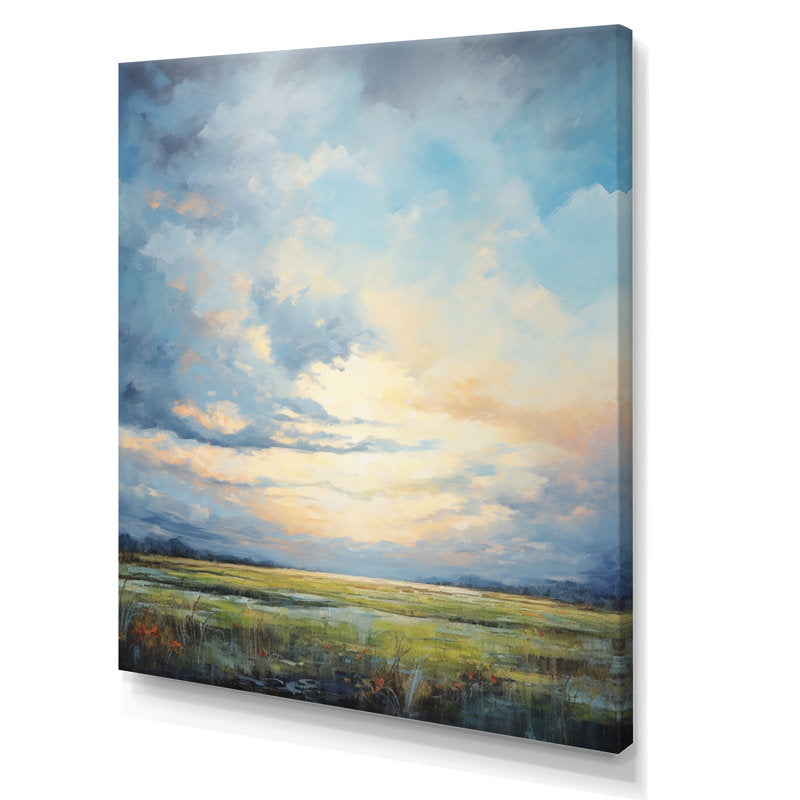 Serene Meadow Landscape at Dusk - Oil Painting for Tranquil Home Decor
