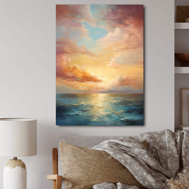 Ocean Sunset: Celestial Symphony in Oil Painting for Home Décor
