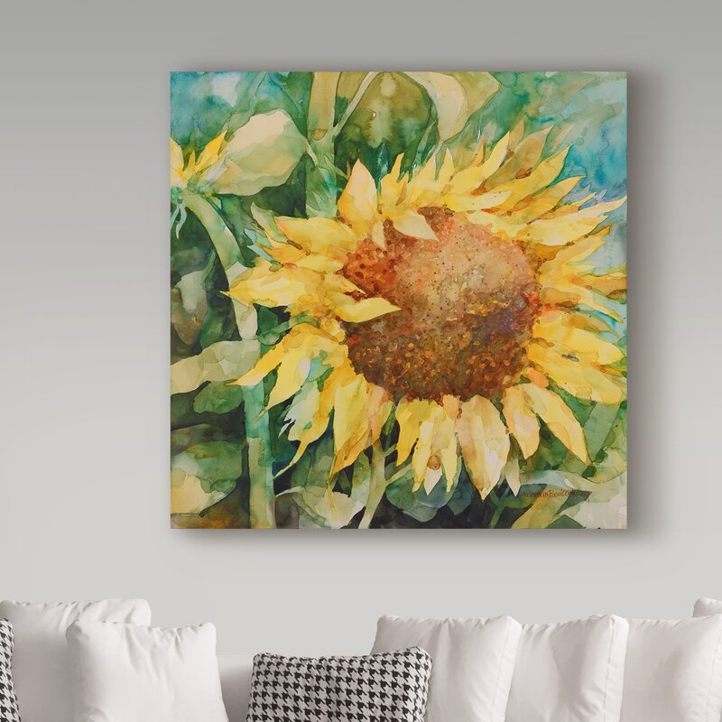 Vibrant Sunflower Centered Oil Painting