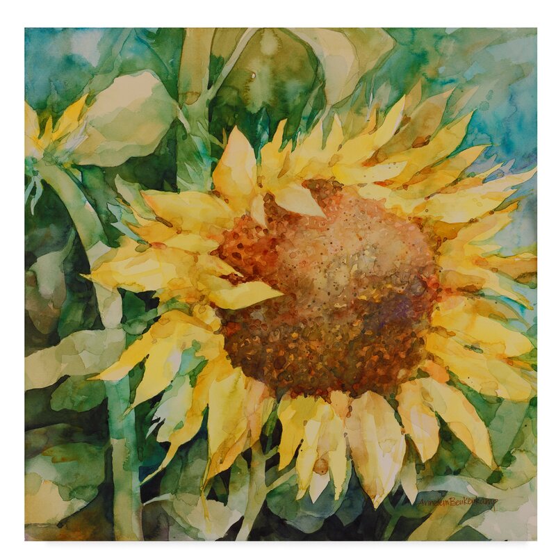 Vibrant Sunflower Centered Oil Painting