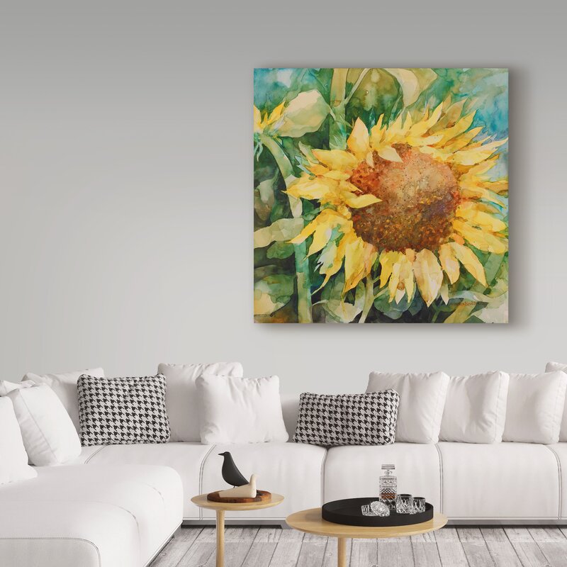 Vibrant Sunflower Centered Oil Painting