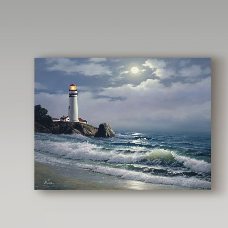 Coastal Lighthouse Serenity - Tranquil Ocean Oil Painting