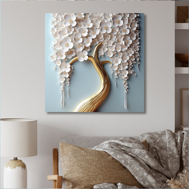 Elegant White Orchid Tree in Bloom - Artful Floral Oil Painting for Home Decor