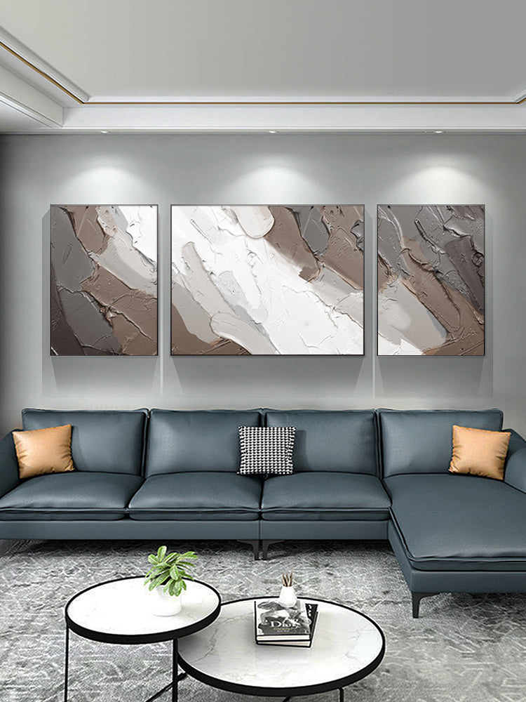 Three Frame High Texture Paint Stroke Neutral Oil Painting