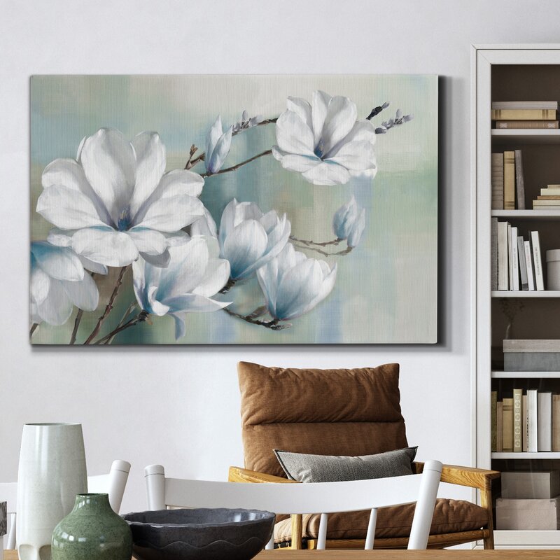 Elegant Spring Magnolias: Stunning White Floral Oil Painting for Home Decor