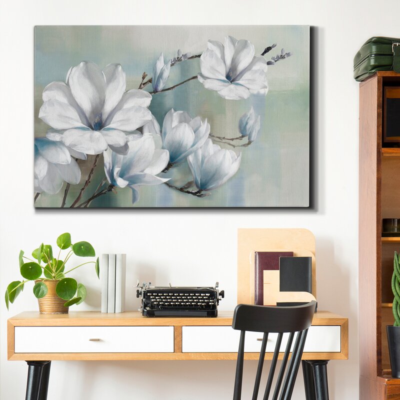 Elegant Spring Magnolias: Stunning White Floral Oil Painting for Home Decor