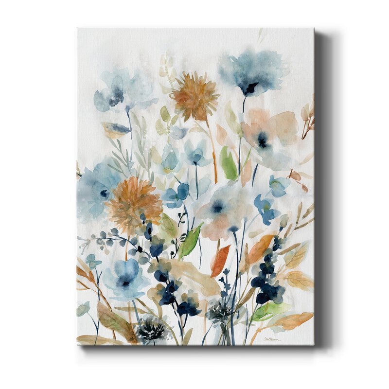 Elegant Floral Oil Painting in Soft Blues and Earthy Tones for Modern Decor