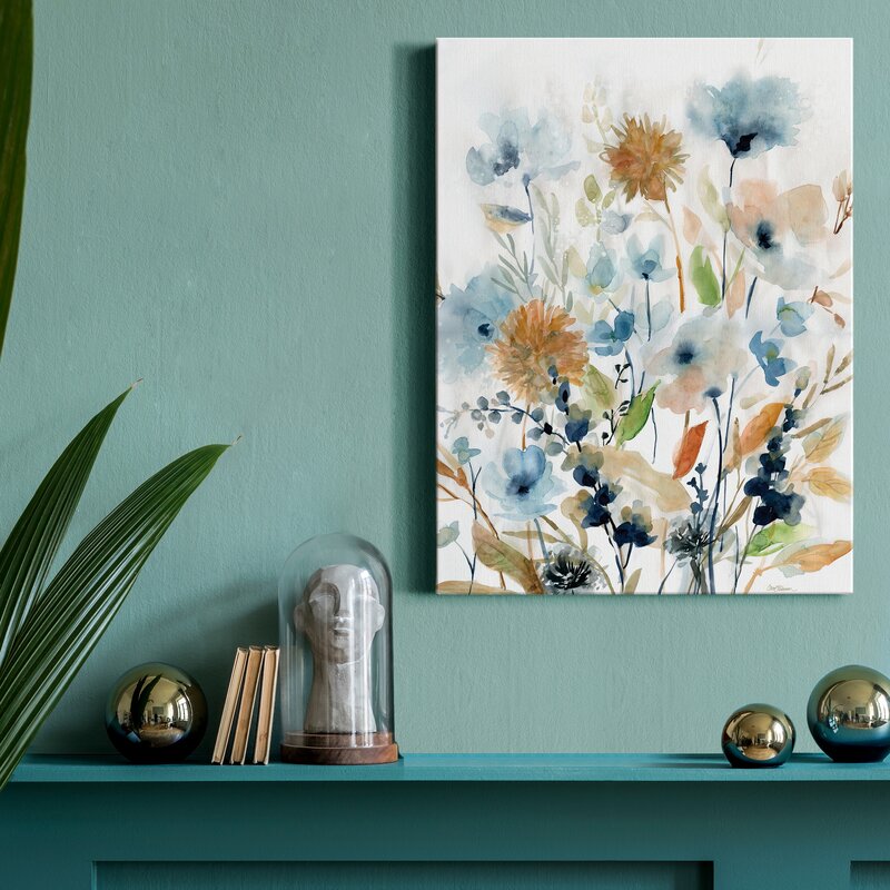 Elegant Floral Oil Painting in Soft Blues and Earthy Tones for Modern Decor