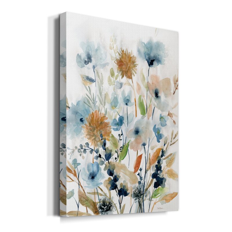 Elegant Floral Oil Painting in Soft Blues and Earthy Tones for Modern Decor