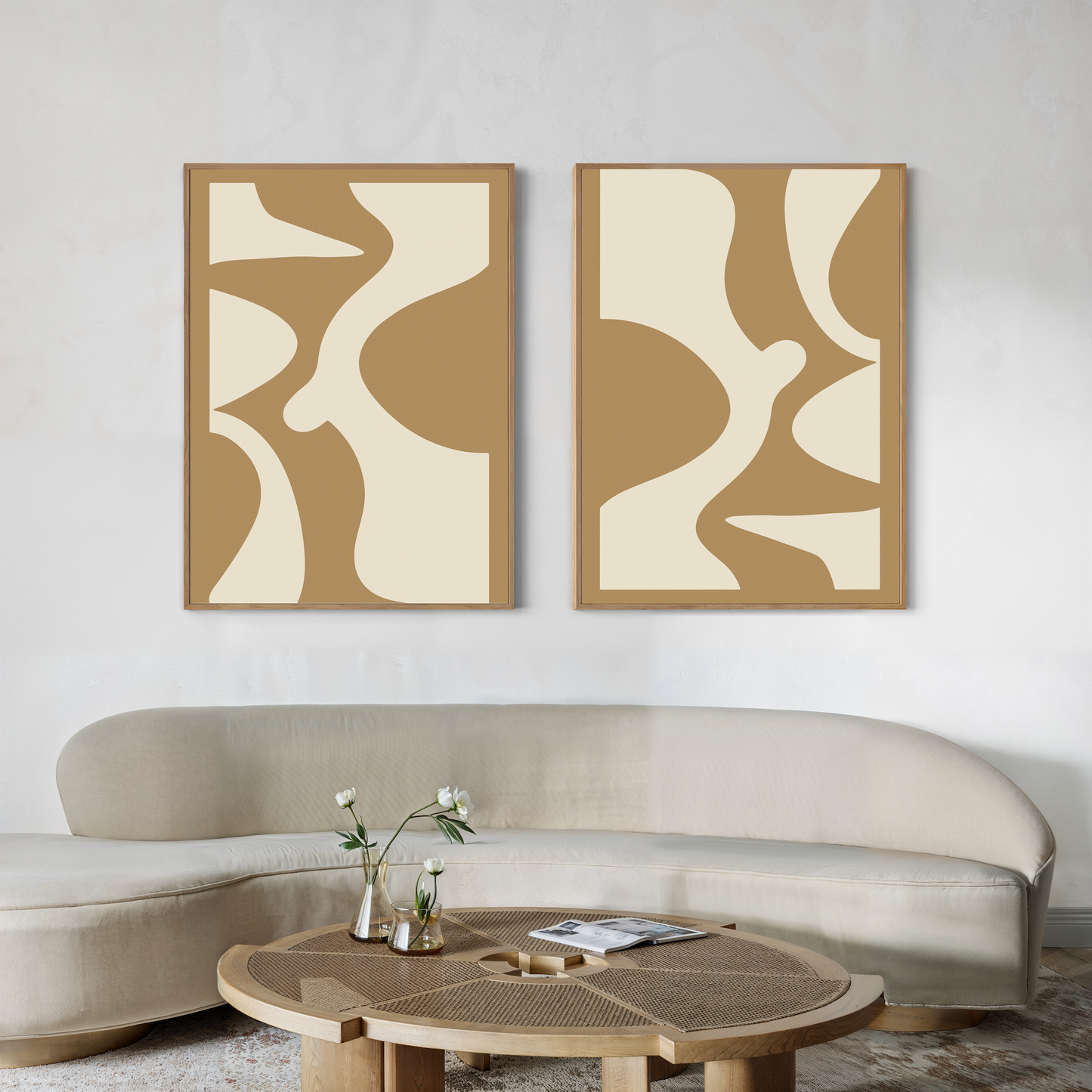 Abstract Brown and Cream Oil Paintings Set for Modern Home Decor