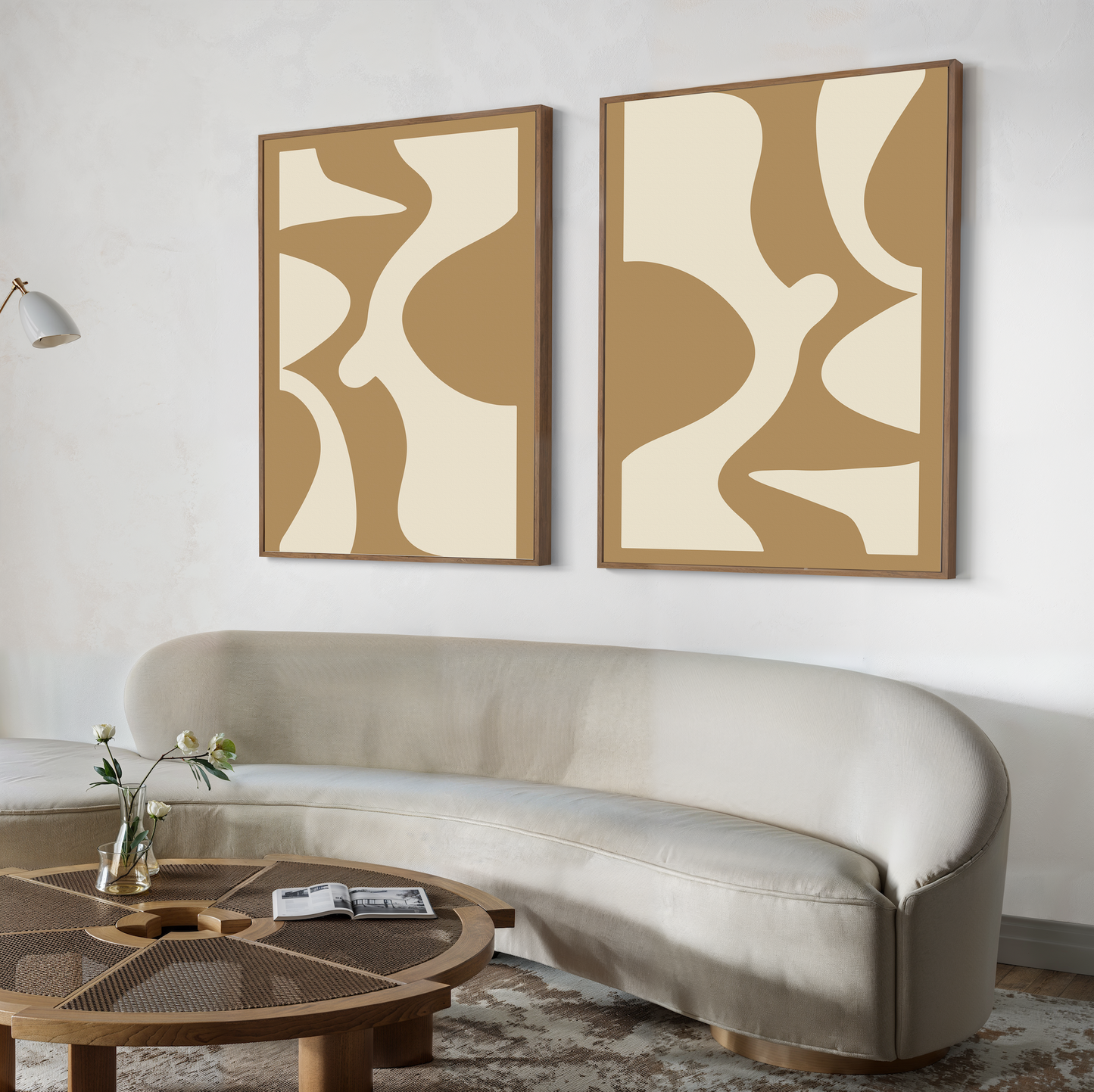 Abstract Brown and Cream Oil Paintings Set for Modern Home Decor