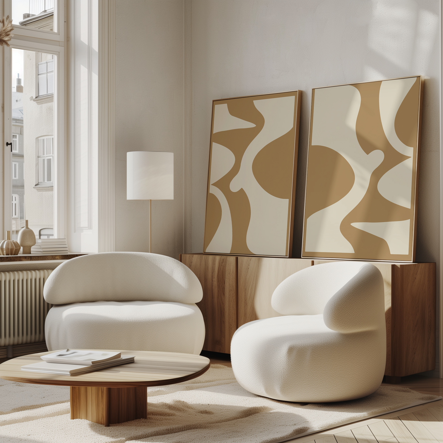 Abstract Brown and Cream Oil Paintings Set for Modern Home Decor