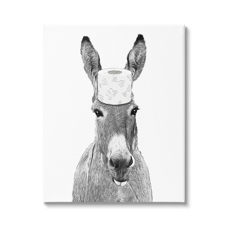 Funny Donkey with Toilet Paper Hat - Whimsical Bathroom Art
