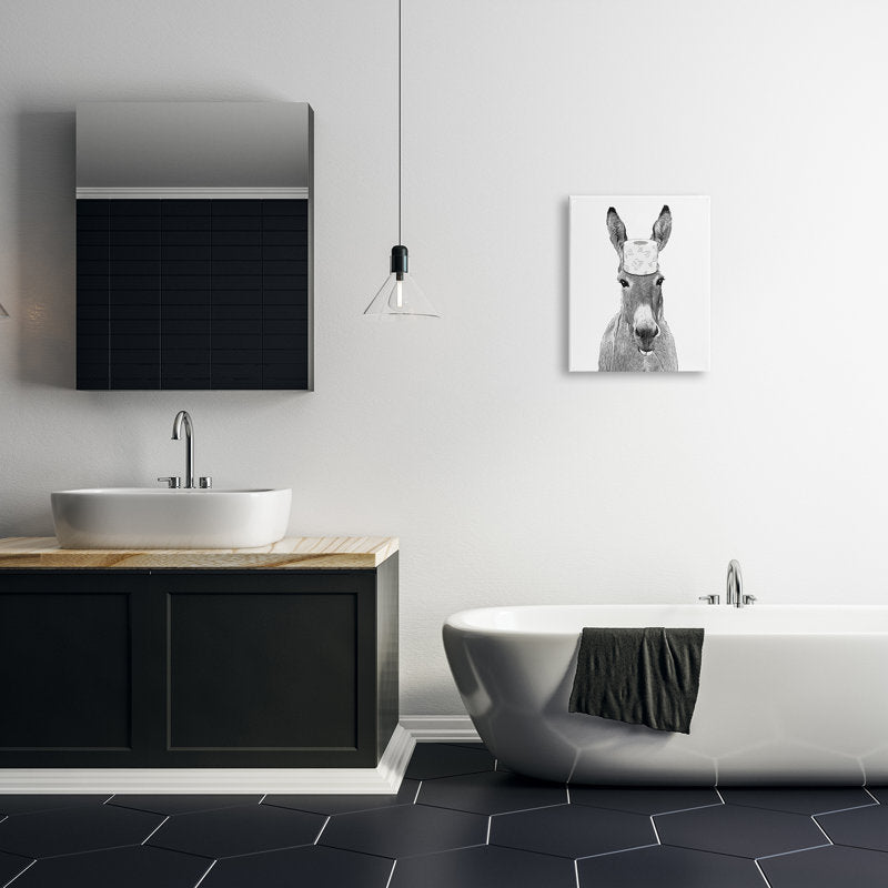 Funny Donkey with Toilet Paper Hat - Whimsical Bathroom Art
