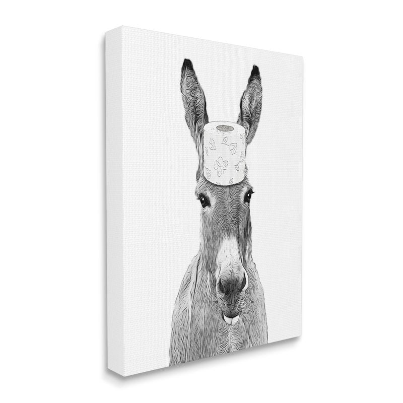 Funny Donkey with Toilet Paper Hat - Whimsical Bathroom Art