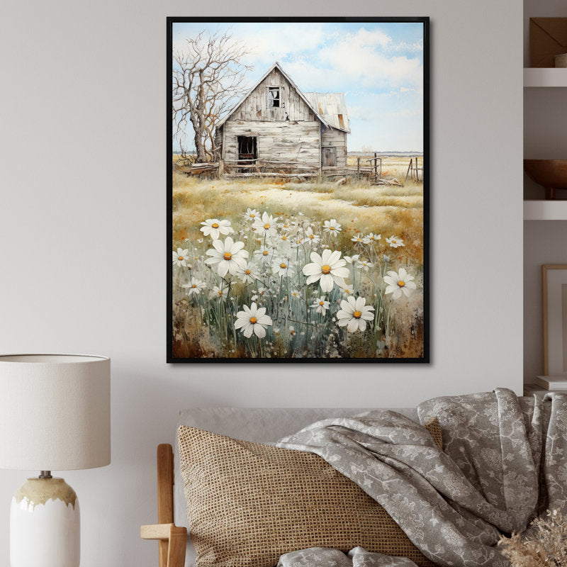 Serene Farmhouse Retreat with Wildflowers Oil Painting