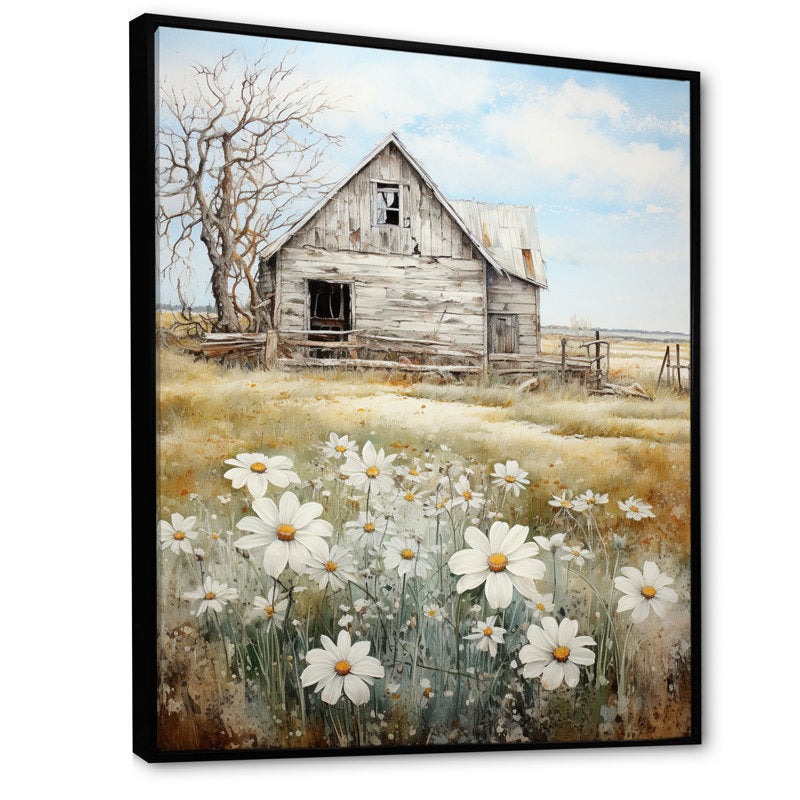 Serene Farmhouse Retreat with Wildflowers Oil Painting