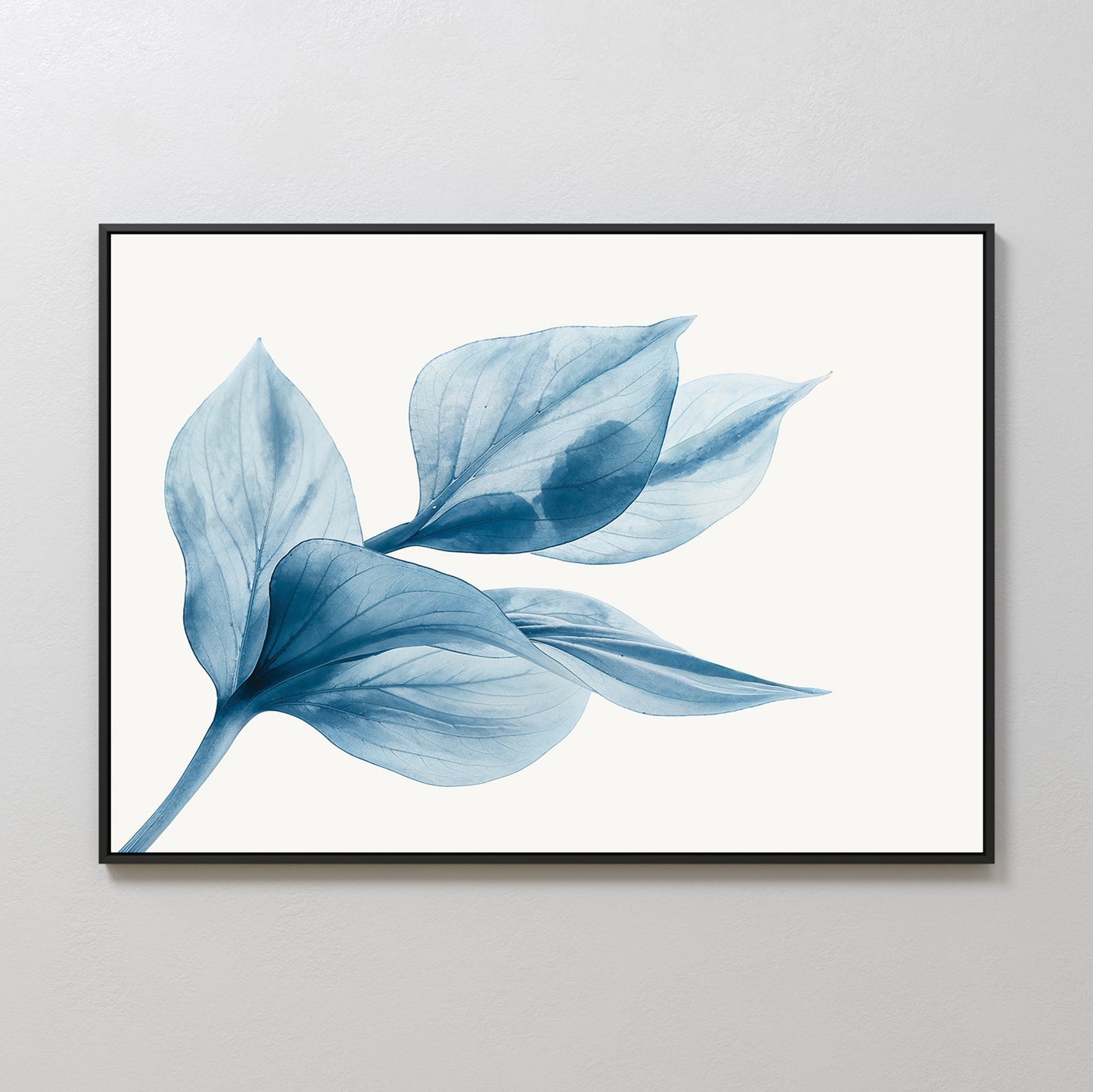 Blue Abstract Leaf Oil Painting for Modern Home Decor