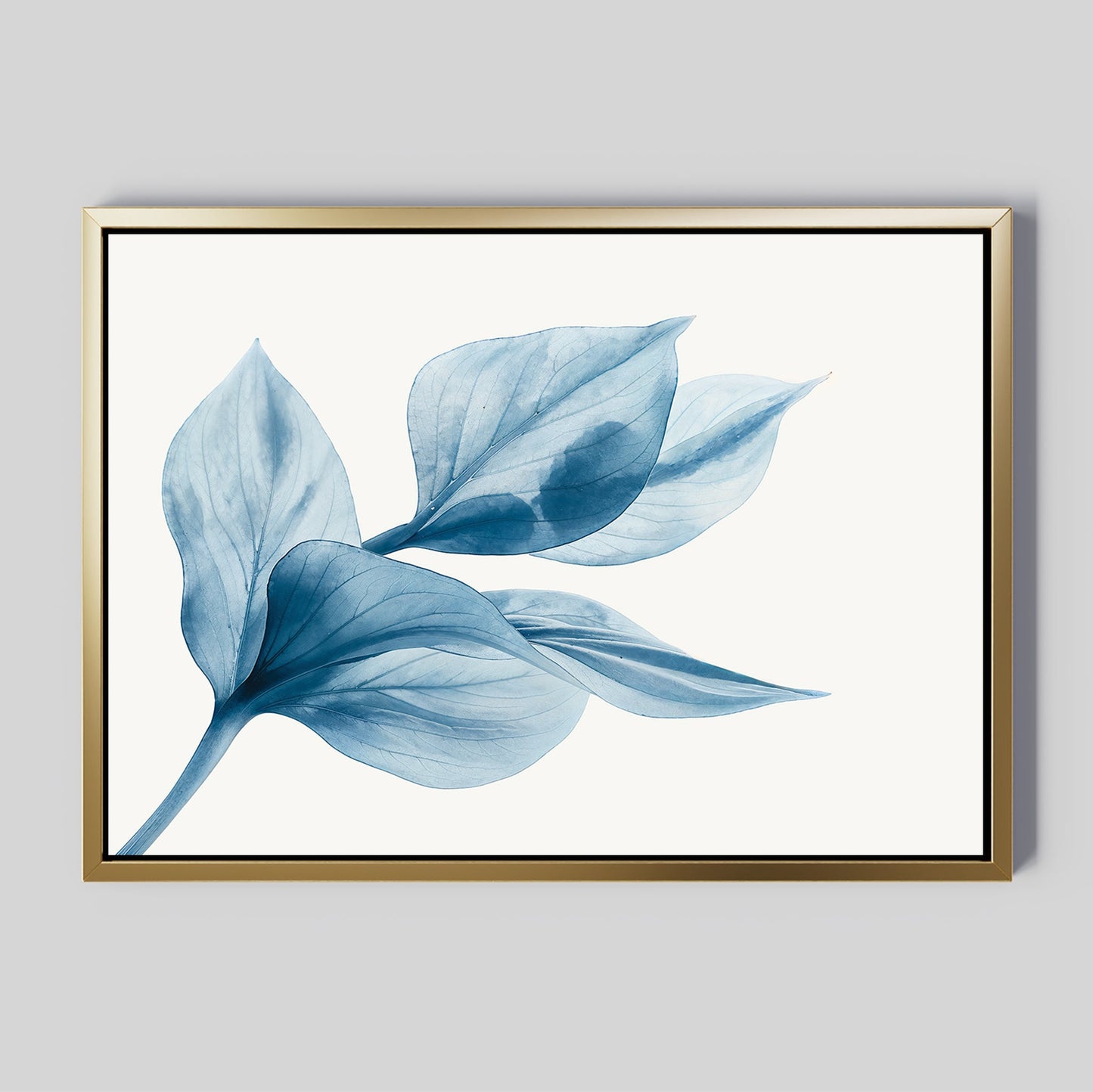 Blue Abstract Leaf Oil Painting for Modern Home Decor