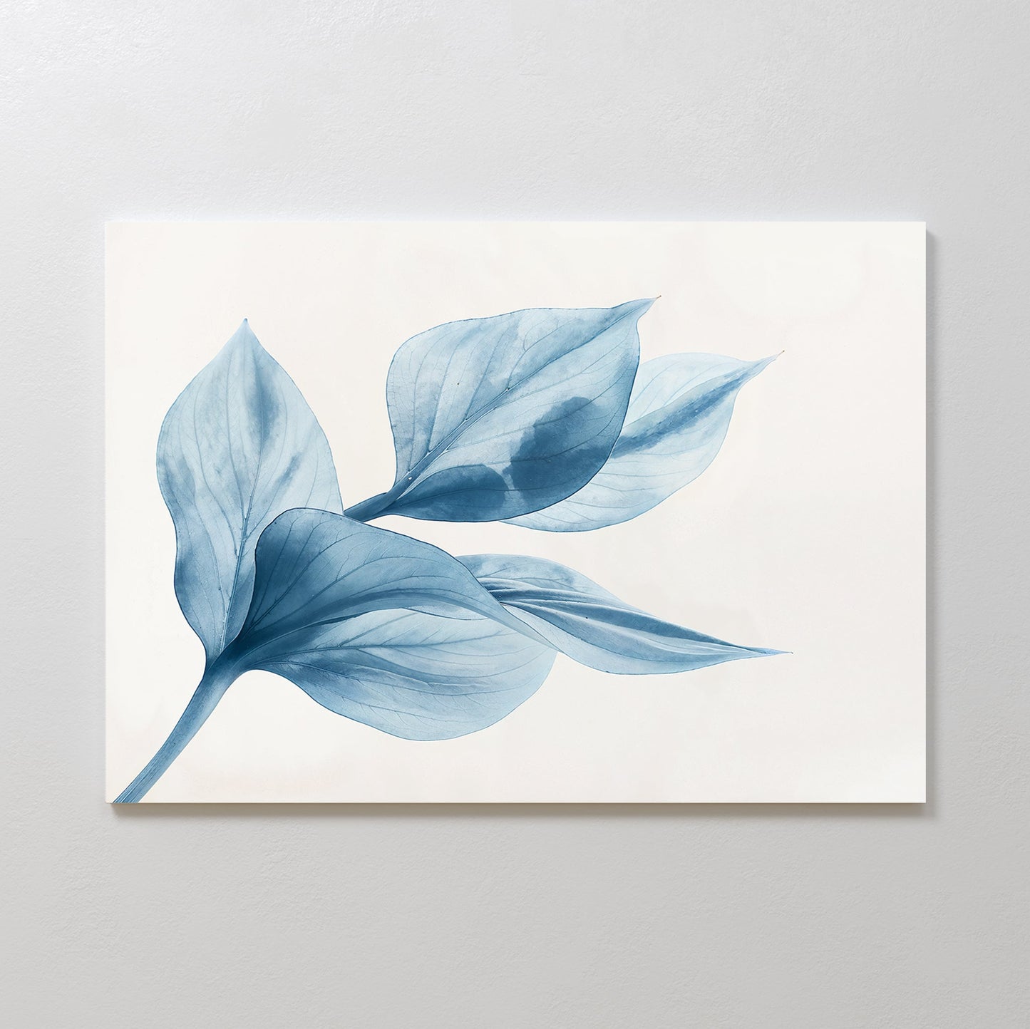 Blue Abstract Leaf Oil Painting for Modern Home Decor