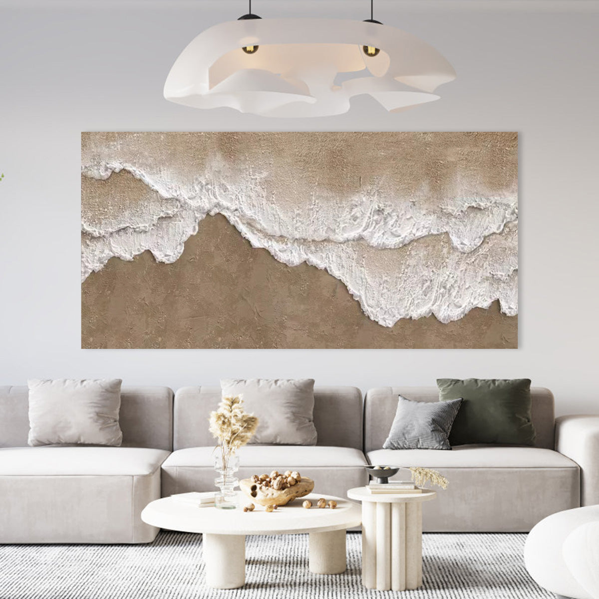 Coastal Serenity: Textured Oil Painting of Waves on a Sandy Shoreline