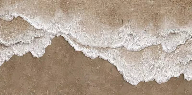 Coastal Serenity: Textured Oil Painting of Waves on a Sandy Shoreline